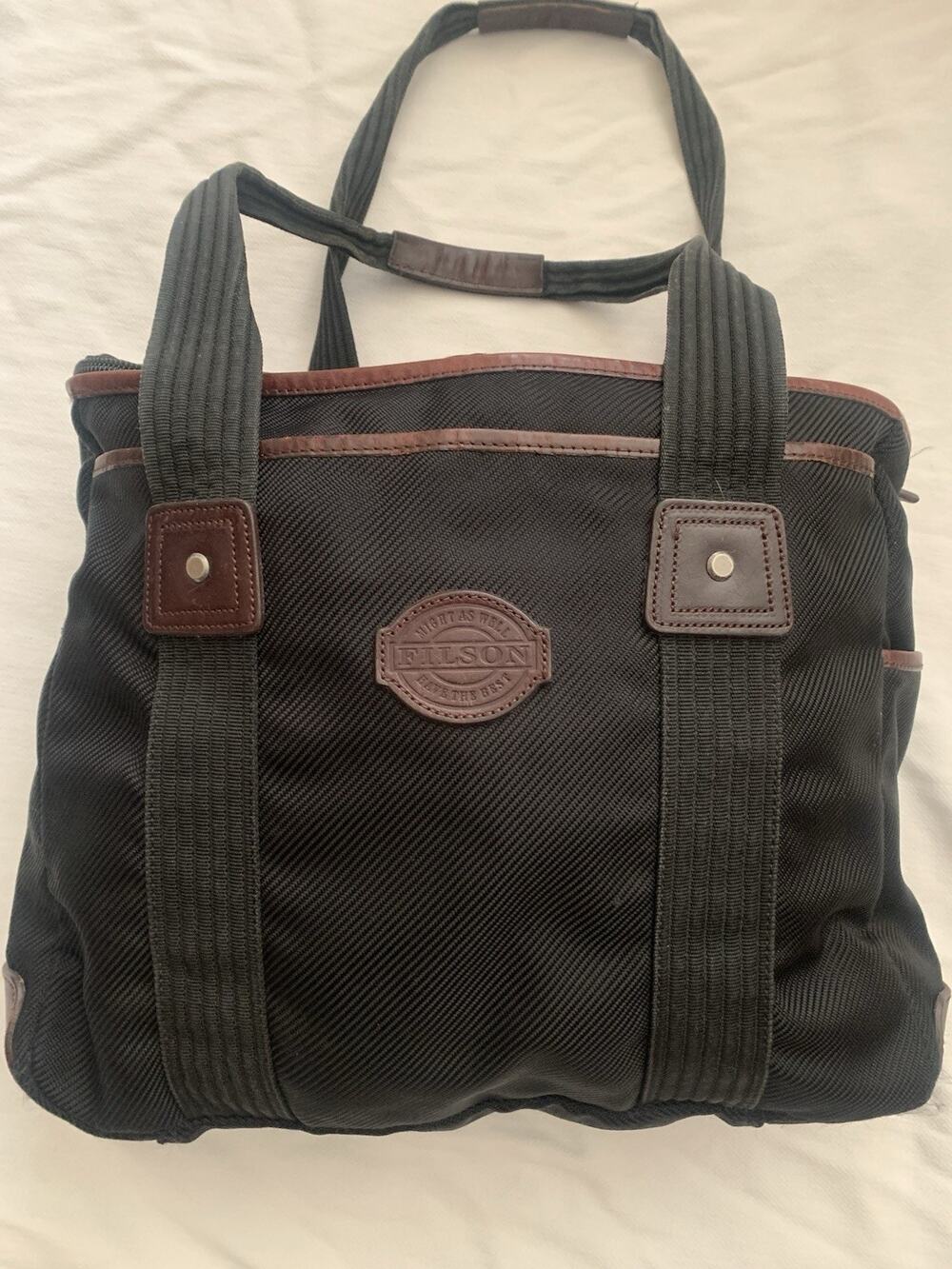 Filson Large Rugged Twill Zip Top Tote/Travel Bag With Leather Trim
